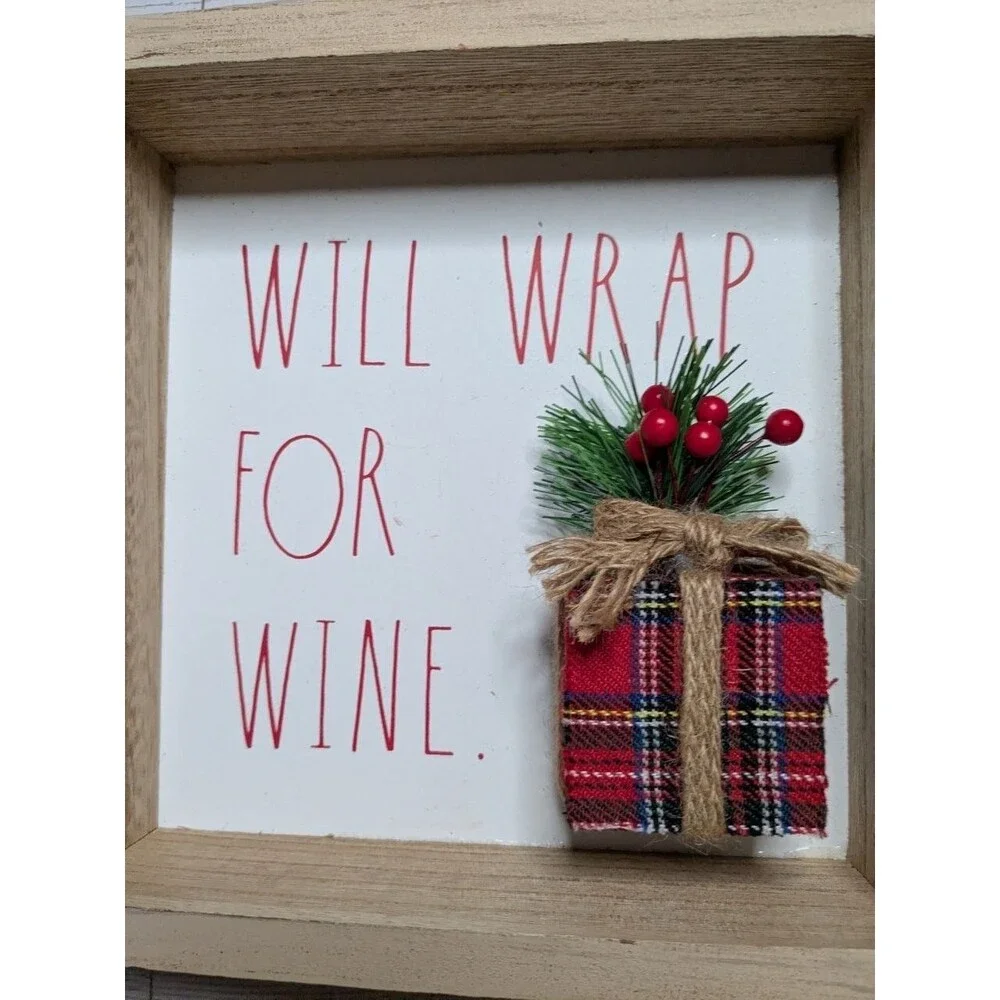 Rae Dunn Will Wrap For Wine Framed Wood Sign Christmas Holiday Farmhouse Decor